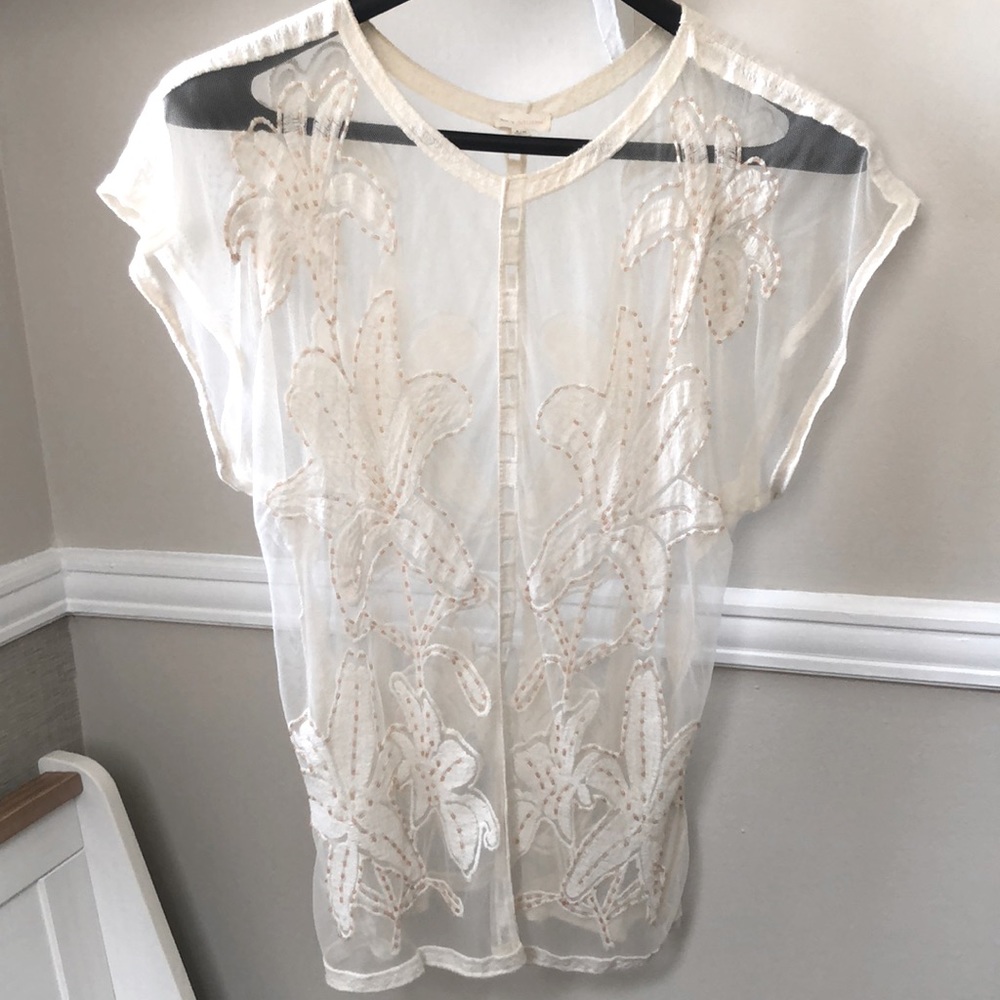 Sheer Floral Embroidery Beaded Dolman Sleeve Top Size S/M